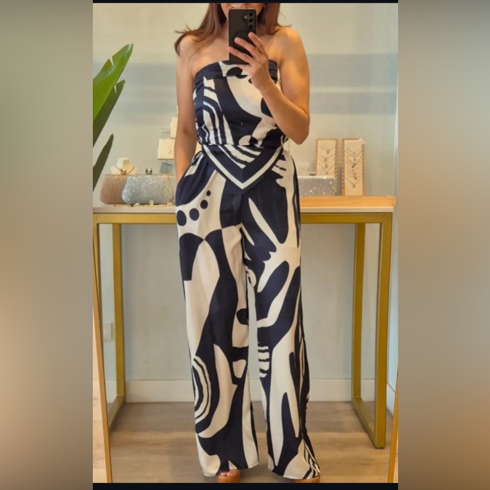 Abstract Navy and White Jumpsuit